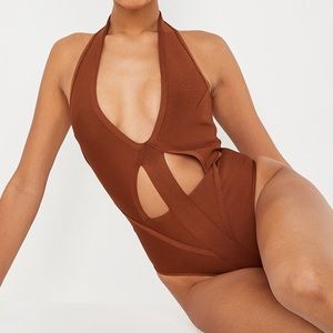 Chocolate Bandage Halterneck Bodysuit